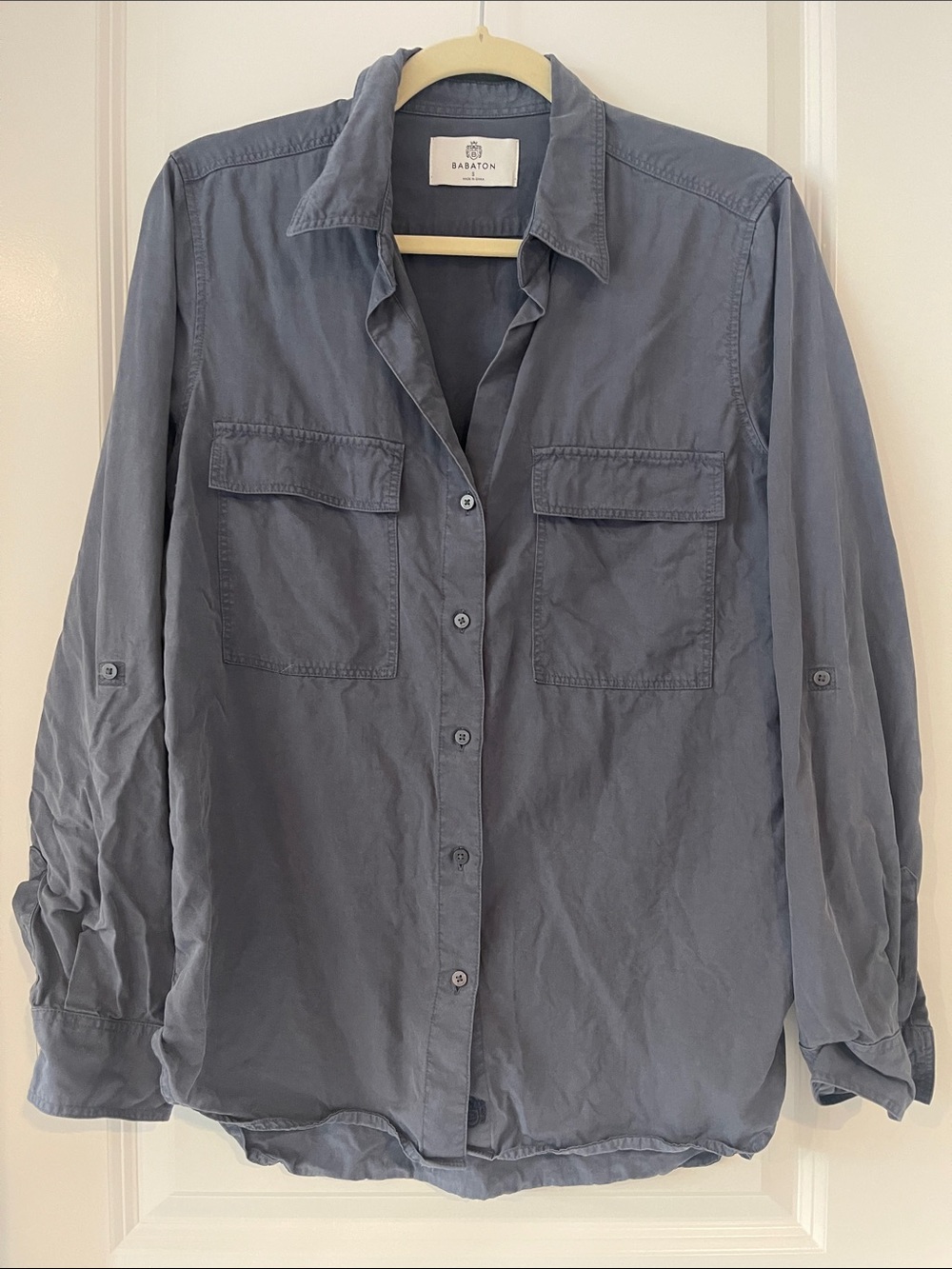 Babaton Aritzia Washed Slate Blue Button-Down Shirt